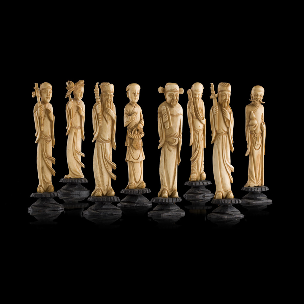 Appraisal: YSET OF EIGHT IVORY FIGURES OF IMMORTALS QING DYNASTY CIRCA