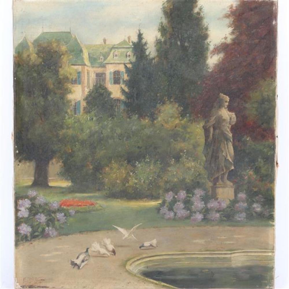 Appraisal: C WILLY VOGT GERMAN TH CENTURY GARDEN LANDSCAPE WITH STATUE