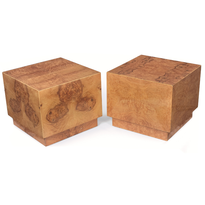 Appraisal: Paul Evans cube tables pair olive burl wood cubes over