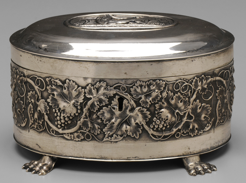 Appraisal: German Silver Sugar Box th century band of grape and