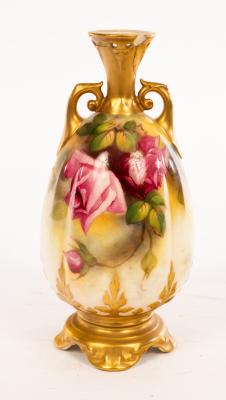 Appraisal: A Royal Worcester twin-handled vase decorated roses and signed M