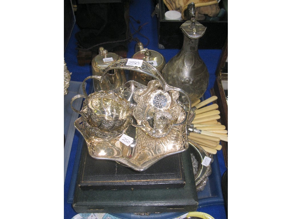 Appraisal: Tray lot of EP - wine ewer hotel ware cutlery