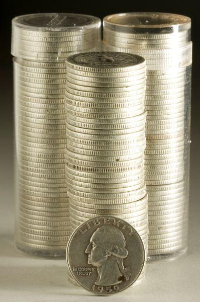 Appraisal: Three Rolls of Silver Washington Quarters circulated grading good to