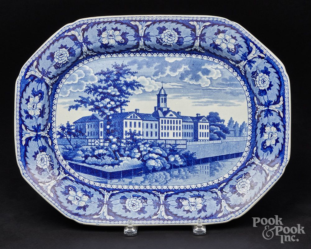 Appraisal: Historical blue Staffordshire Almshouse platter Historical blue Staffordshire Almshouse New