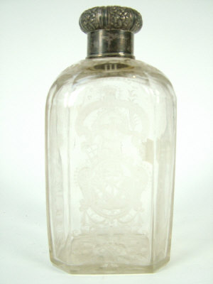 Appraisal: th century clear glass octagonal flask with silver plated cover