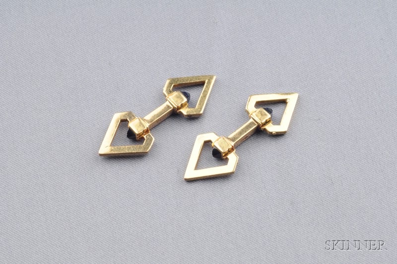 Appraisal: kt Gold and Sapphire Cuff Links France each triangular double