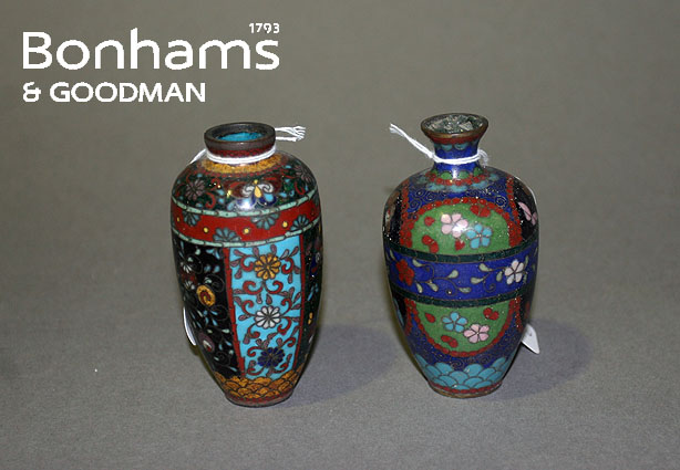 Appraisal: Two Japanese cloisonne vases one decorated in floral brocade gthe