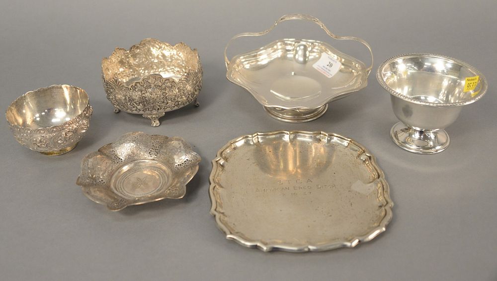 Appraisal: Six-piece silver lot to include dishes small basket small tray