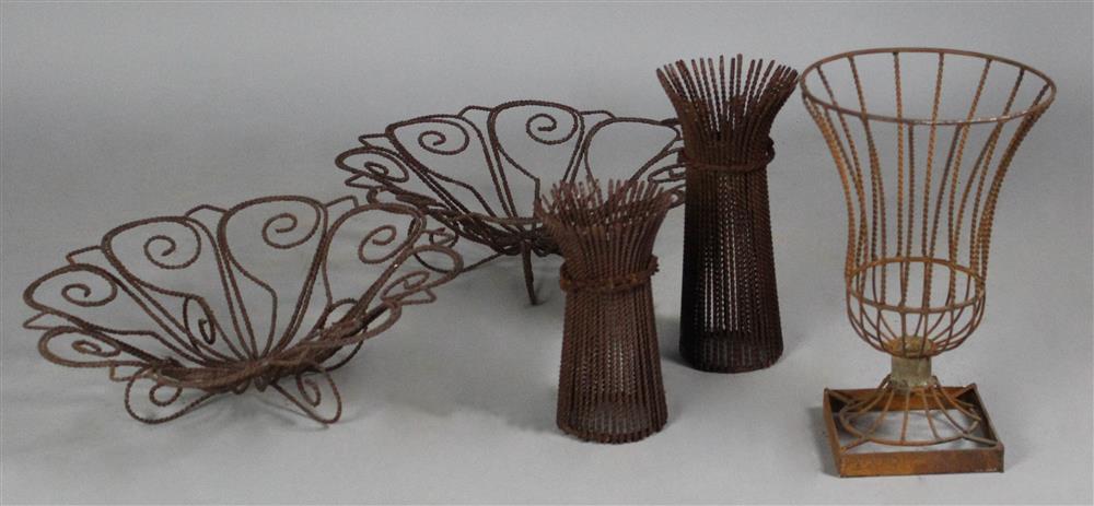 Appraisal: GROUP OF WIRE GARDEN ORNAMENTS including a pair of wheatsheaf