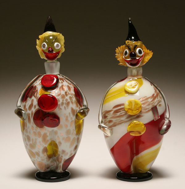 Appraisal: Lot of Murano glass clown bottles Red and yellow decorated