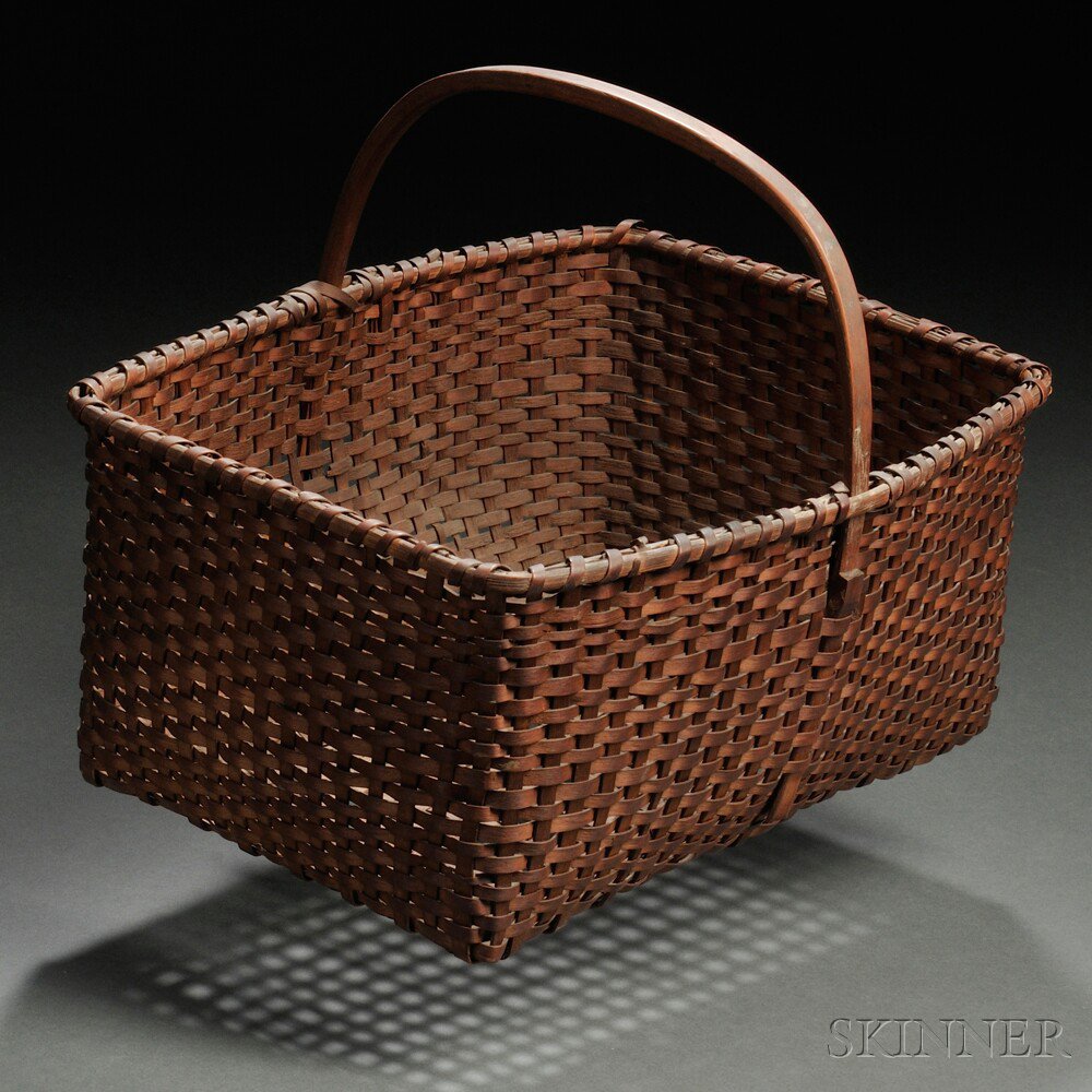 Appraisal: Shaker Woven Splint Basket possibly Enfield Connecticut c rectangular form