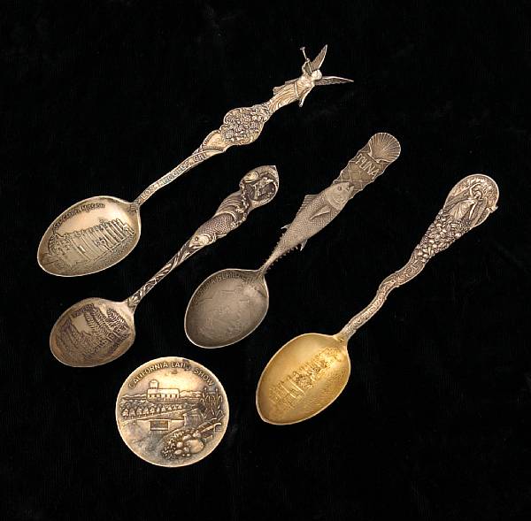 Appraisal: A group of sterling souvenir spoons California locations Comprising California