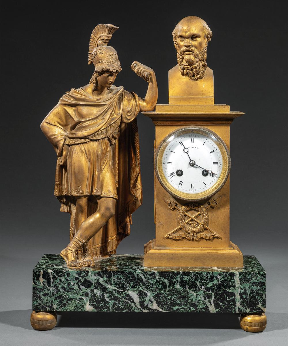 Appraisal: Beaux Arts Gilt Bronze Figural Mantel Clock c porcelain dial