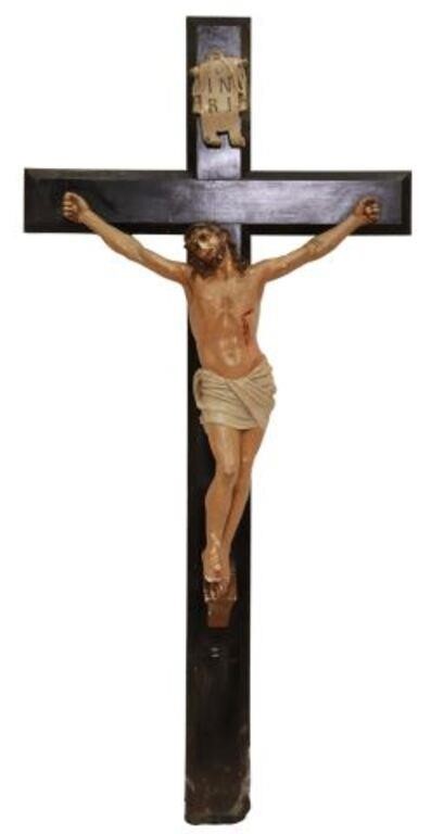 Appraisal: Large French religious crucifix Delin Freres Paris th c polychrome