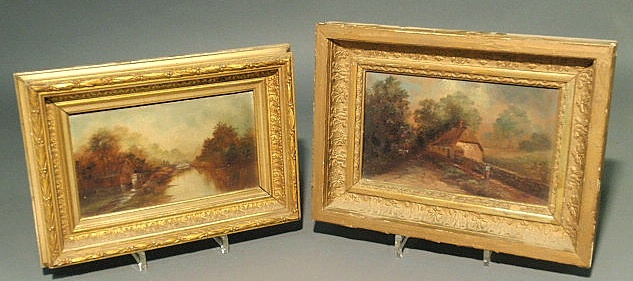 Appraisal: Two English oil on board landscape paintings late th c