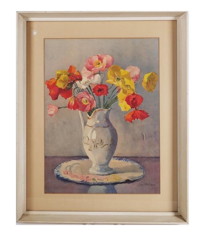 Appraisal: Framed watercolor painting by Jean Philippe of a bouquet of