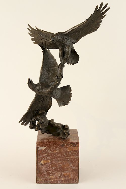 Appraisal: MIGUEL FERNANDO LOPEZ BRONZE EAGLES SIGNED Miguel Fernando Lopez Portuguese