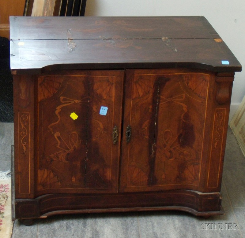 Appraisal: Small Continental Inlaid and Marquetry Decorated Lift-top Two-Door Cabinet with