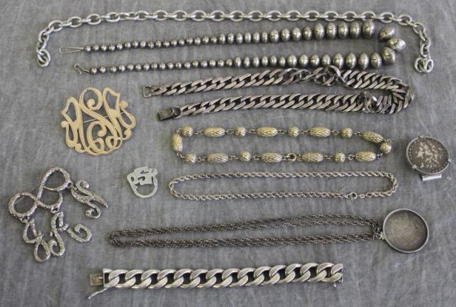 Appraisal: JEWELRY Miscellaneous Silver Jewelry Grouping Includes graduated silver beaded necklace