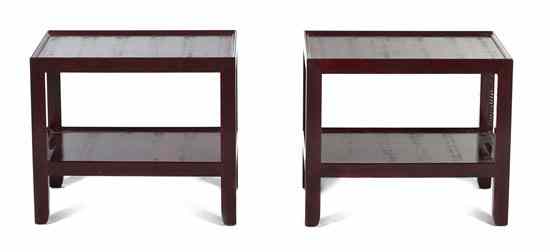 Appraisal: A Pair of Reptile Veneered Side Tables in the manner