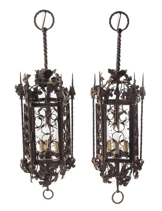 Appraisal: Sale Lot A Pair of Gothic Style Wrought Iron Lanterns