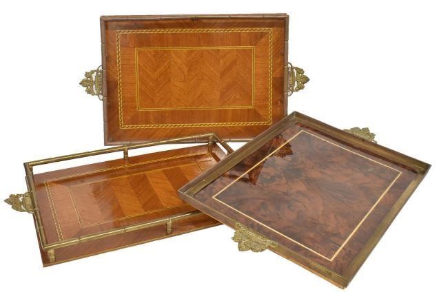 Appraisal: lot of Service trays including having burlwood center metal lined