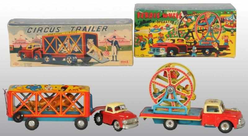 Appraisal: Lot of Tin Circus Truck Toys Description Japanese Working Includes