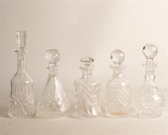 Appraisal: Five Cut Glass Decanters Four Marked Waterford the other unmarked