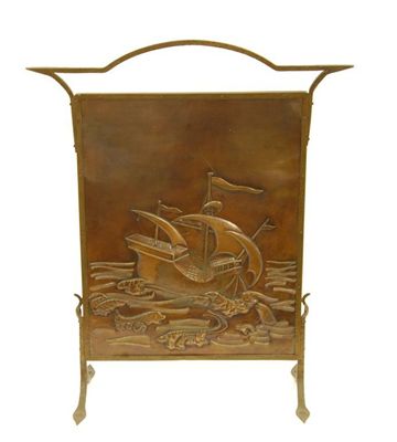 Appraisal: A copper and wrought iron firescreen in the manner of