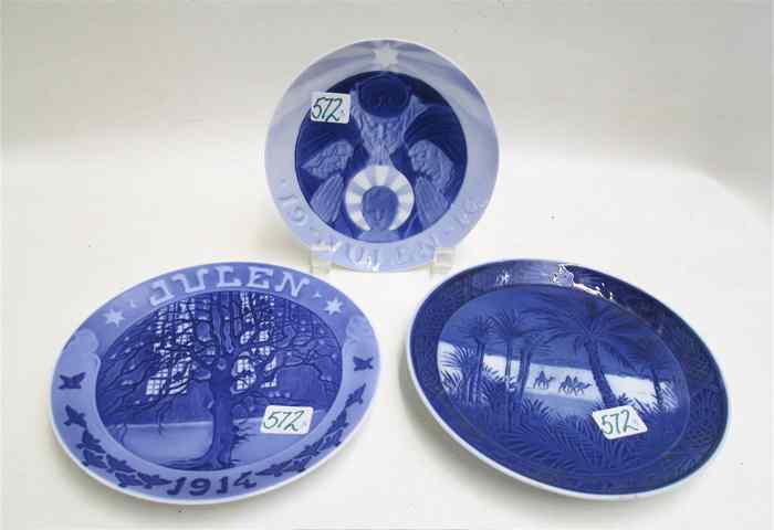 Appraisal: THREE ROYAL COPENHAGEN CHRISTMAS PLATES '' '' ''D '' ''