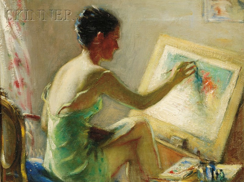 Appraisal: Robert Tolman American b Woman Painting A Portrait of the