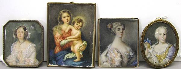 Appraisal: Four portrait miniatures th century Comprising two portraits of royal