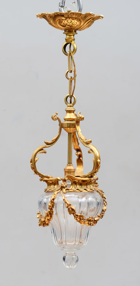 Appraisal: NAPOLEON III STYLE GILT-METAL-MOUNTED CUT-GLASS SMALL LANTERN The fluted inverted