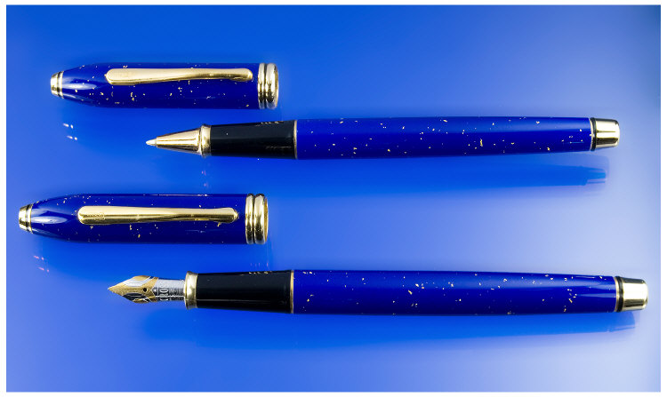 Appraisal: Cross fountain pen and roller ball set in lapis blue