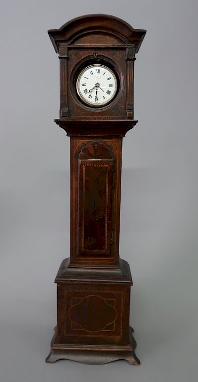 Appraisal: Mahogany Miniature Tall Case Clock Watch Safe Mahogany inlaid miniature