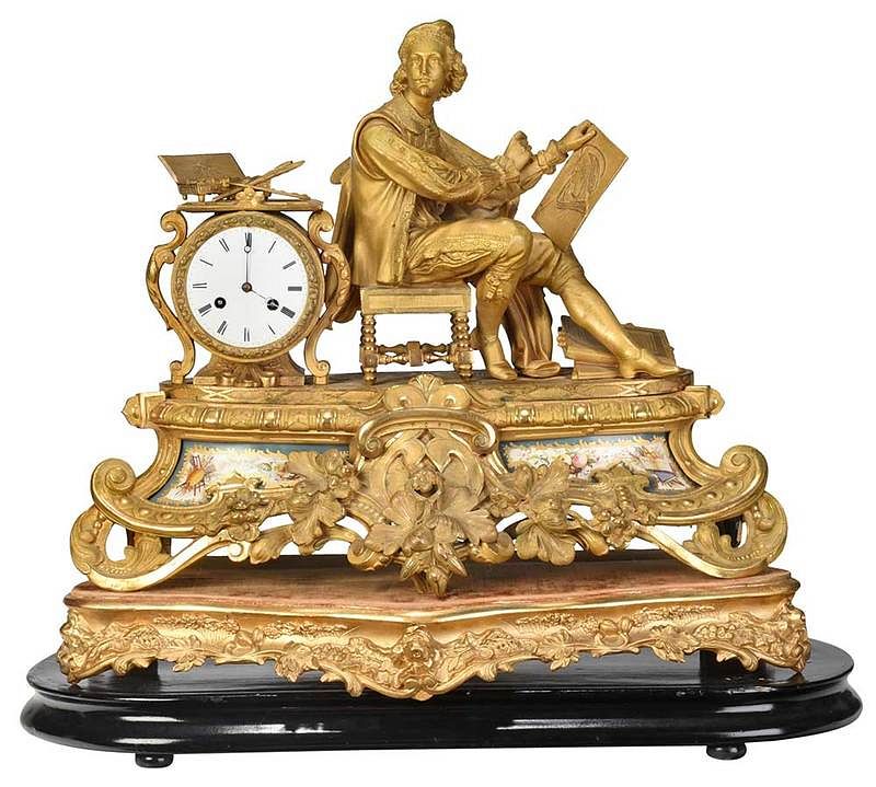 Appraisal: Louis Phillip Gilt Bronze Figural Mantel Clock French mid th