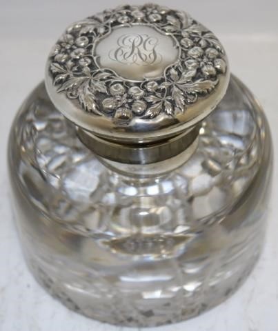 Appraisal: CUT GLASS AND STERLING SILVER INKWELL GORHAMSILVER TOP WITH RUSSIAN