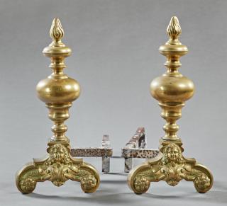 Appraisal: Pair of French Gilt Brass Figural Andirons th c Pair