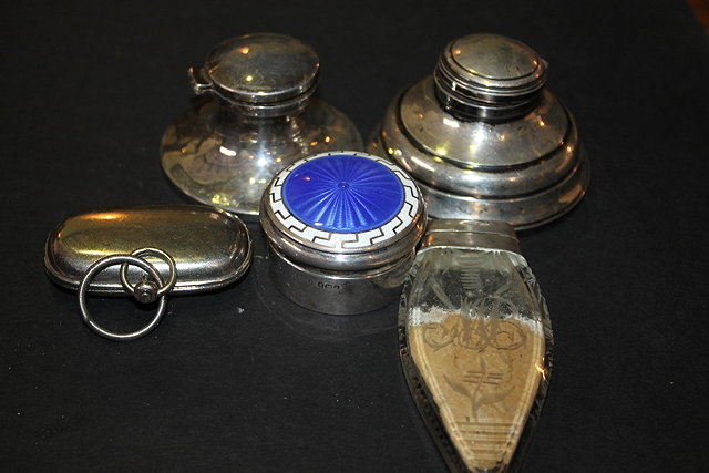 Appraisal: TWO SMALL SILVER CAPSTAN INKWELLS of circular form together with