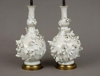 Appraisal: Pair of Blanc-de-Chine Porcelain Bottle-Form Vases Mounted as Lamps in