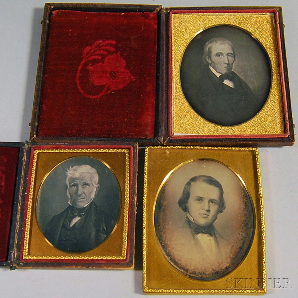 Appraisal: Three Daguerreotypes of Painted Portraits of Gentlemen two quarter-plate size