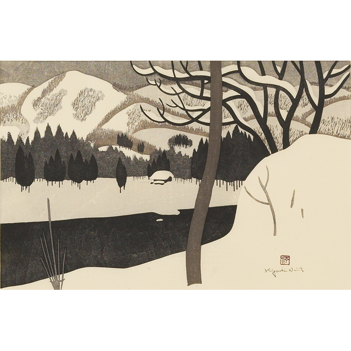 Appraisal: Kiyoshi Saito Japanese - Winter Scene woodcut x signed lower