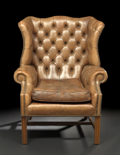 Appraisal: George III-Style Mahogany Wing Chair late th century the shaped