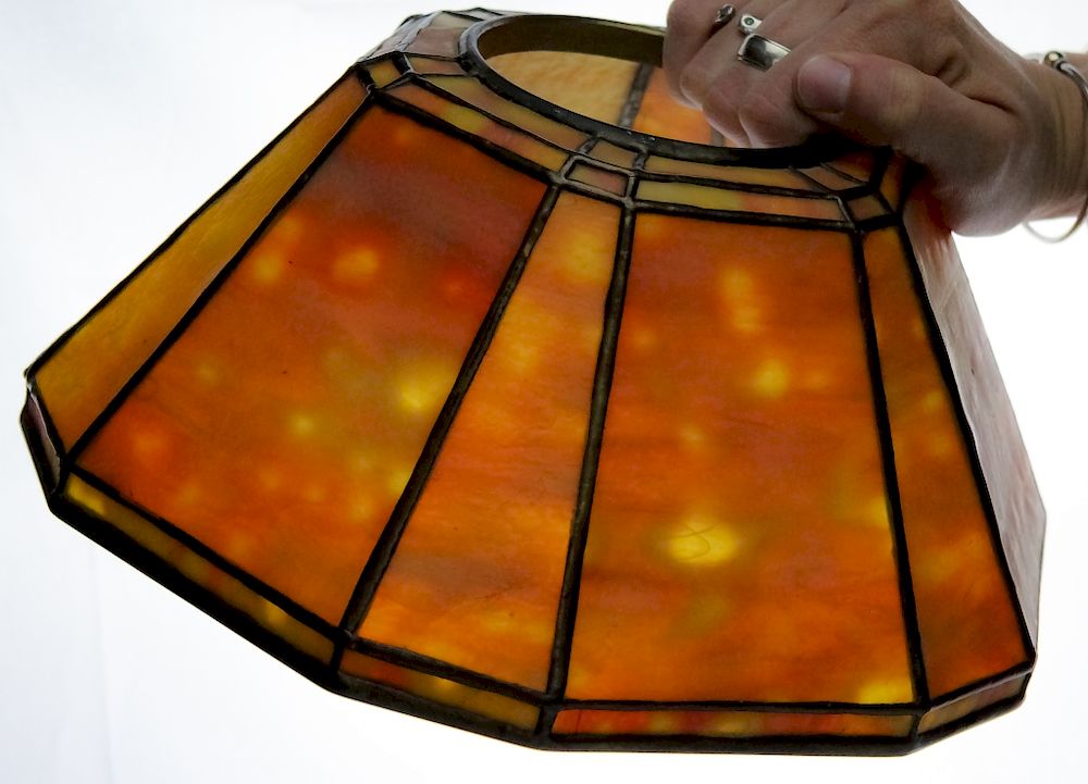 Appraisal: Tiffany Studios Panel Stained Glass Lamp Shade Signed Tiffany Studios