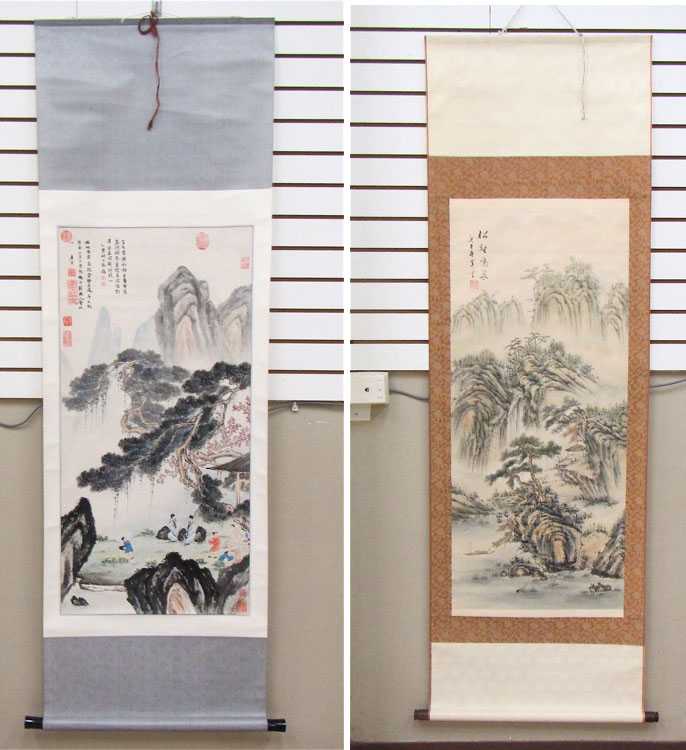 Appraisal: TWO CHINESE SCROLLS mountain landscapes signed in calligraphy upper left