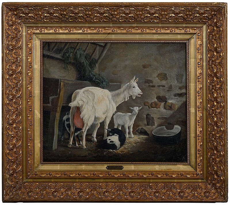 Appraisal: French School Painting th or th century Goats in a