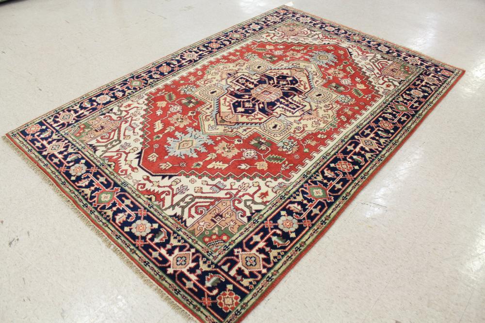 Appraisal: HAND KNOTTED ORIENTAL RUG Persian Serapi or Heriz design centering