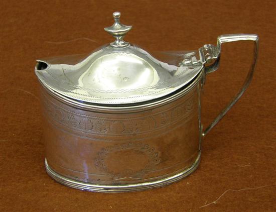 Appraisal: George III silver oval mustard pot with blue glass liner