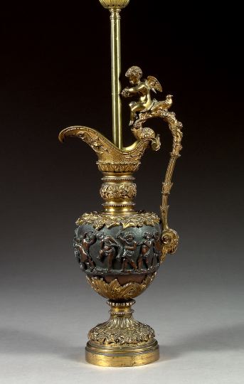 Appraisal: Stately Weighted Bronze-Patinated and Natural Brass Garniture Ewer in Gamboling