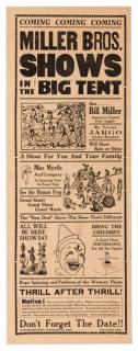 Appraisal: Miller Brothers Shows in the Big Tent Curtiss Shoprint ca